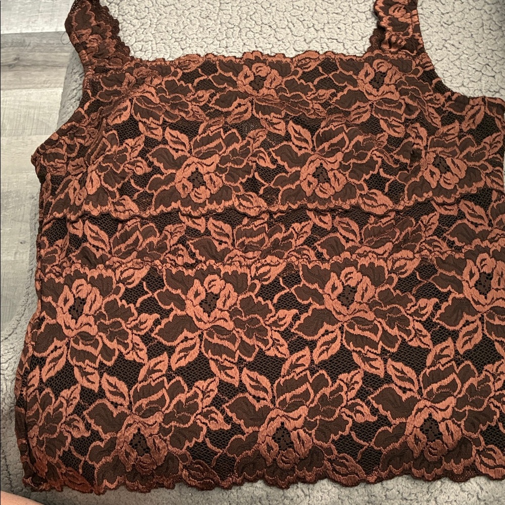 Cache Floral Lace Camisole in Brown and Black